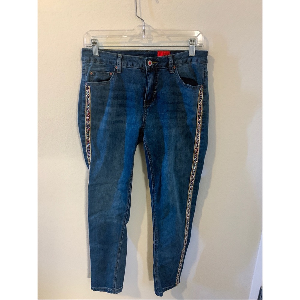 V Cristina Sequin Stripe Skinny Jeans